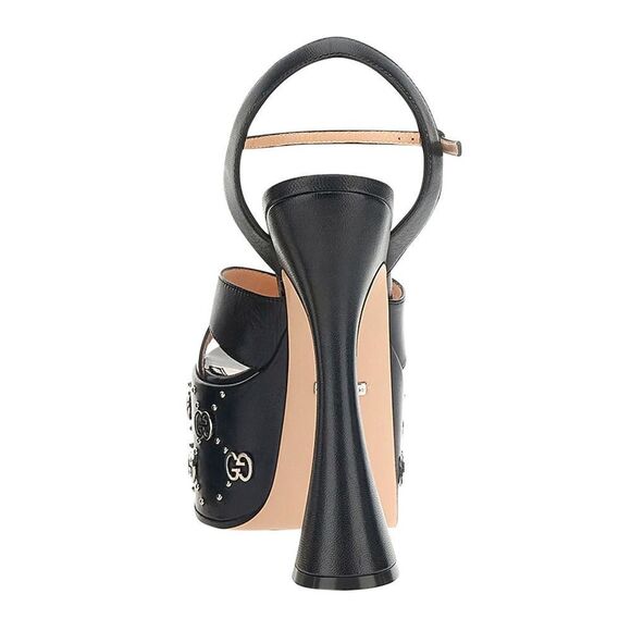 Gucci GG Embellished Black Platform sandal Silver Interlocking G Studs 37.5 - Picture 7 of 10